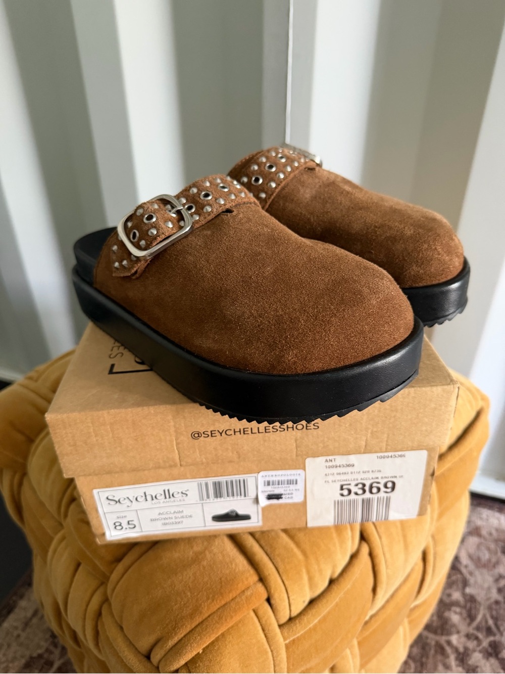 Seychelles Acclaim Suede Studded Buckle Platform Clogs